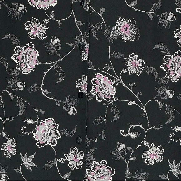 Laura Scott 10 Medium Shirt Top Black Floral Long Sleeve V Neck Button Up Women - Picture 2 of 7